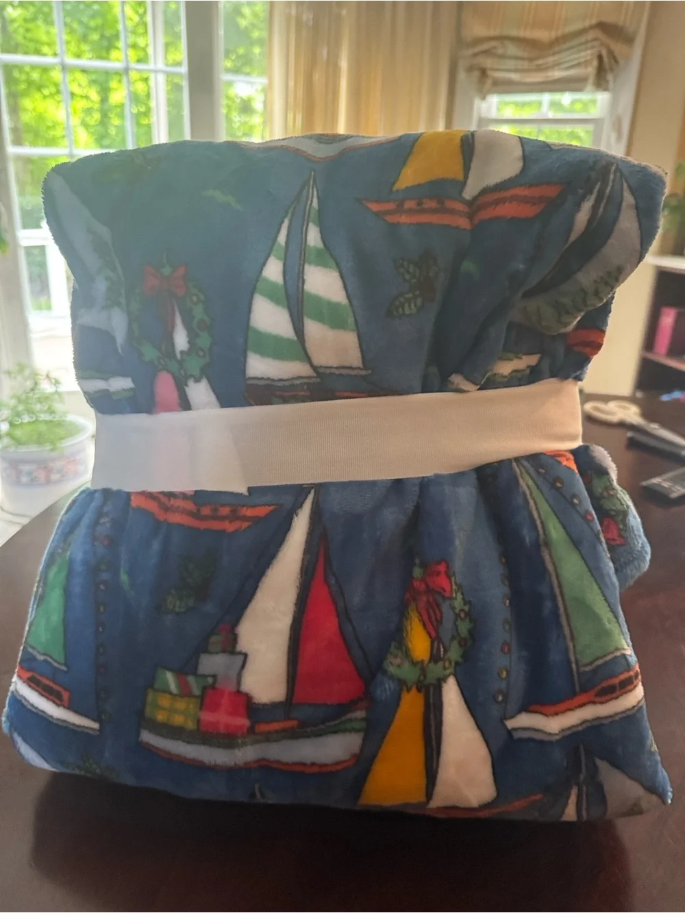 Berkshire Velvet-Soft Holiday Throw Blanket in Navy with Festive Accents